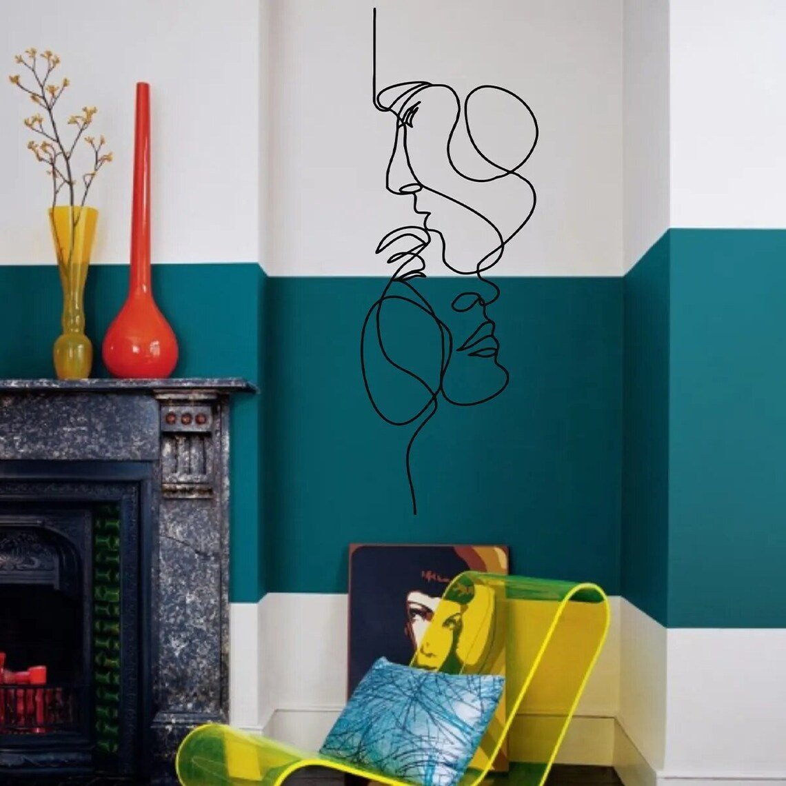 Black Metal Wall Art Minimalist Facial Line Wall Hanging Decor Abstract Iron Wall Sculpture Home Decoration Crafts - Image 3