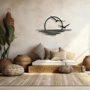 Sunrise Metal Wall Art, Sunshine Metal Sign Wall Decor, Sun and Seagulls Wall Decor, Modern Summer Gift, Sunset Home Decor, Wall Hanging Art