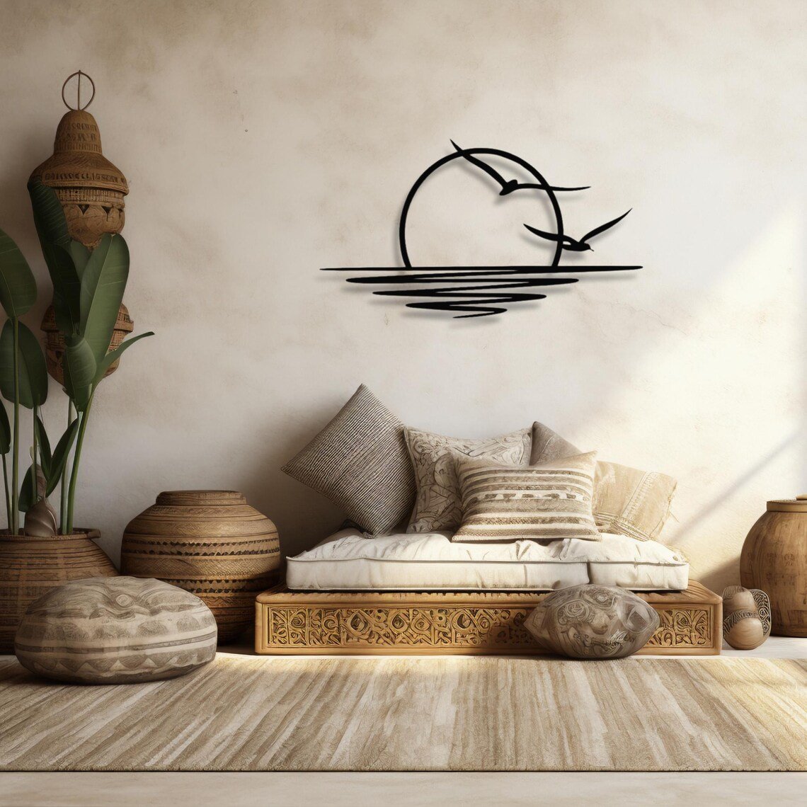 Sunrise Metal Wall Art, Sunshine Metal Sign Wall Decor, Sun and Seagulls Wall Decor, Modern Summer Gift, Sunset Home Decor, Wall Hanging Art