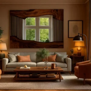 Rustic Charm: Handcrafted Walnut Mirror for Farmhouse Style | Wooden Wall Decor | Bathroom Vanity Mirror